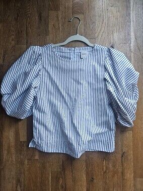 Maeve Anthropologie Black White Stripe Puff Sleeve Blouse XXS
